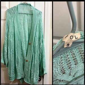 POL Light Green Open Knit Cardigan